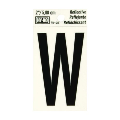 Hy-Ko RV-25/W House Address Letter W, Reflective Black/Silver Vinyl, 2-In.