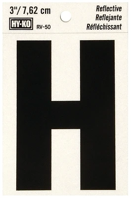 Hy-Ko RV-50/H Address Letter H, Reflective Black/Silver Vinyl, 3-In.