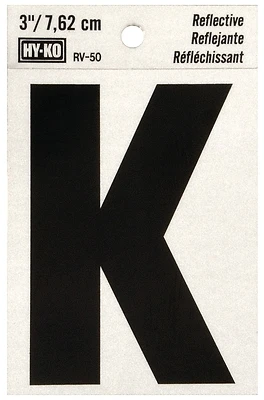 Hy-Ko RV-50/K Reflective Address Letter K, Black/Silver Vinyl, 3-In.