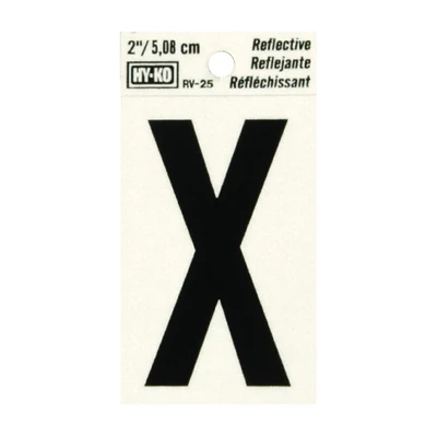 Hy-Ko RV-25/X House Address Letter X, Reflective Black/Silver Vinyl, 2-In.