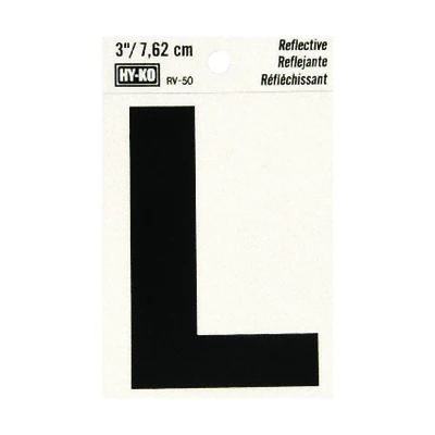 Hy-Ko RV-50/L Reflective Letter L, Black/Silver Vinyl, 3 In.