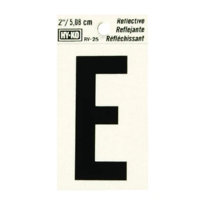 Hy-Ko House Address Letter E, Reflective Black/Silver Vinyl, 2-In.
