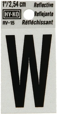Hy-Ko House Address Letter W, Reflective Black/Silver Vinyl, 1-In.
