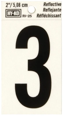 Hy-Ko RV-25/3 House Address Number 3, Reflective Black Vinyl, 2-In.