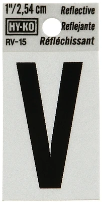 Hy-Ko RV-15/V House Address Letter V, Reflective Black/Silver Vinyl, 1-In.