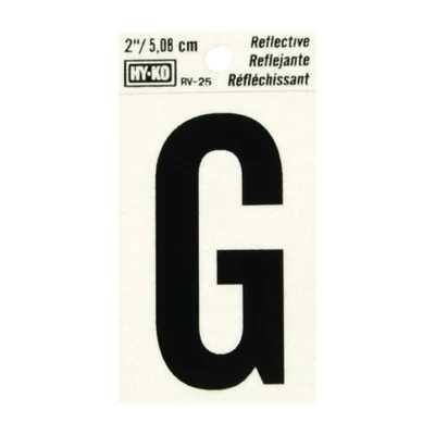 Hy-Ko RV-25/G Reflective Address Letter G, Black/Silver Vinyl, 2-In.