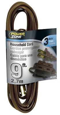 PowerZone OR670609 16/2 SPT-2 Indoor Extension Cord, 9 Ft, Brown