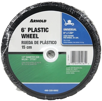 Universal Offset Replacement Lawn Mower Wheel, Plastic, 6 In.