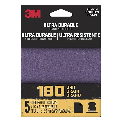Ultra Durable Power Sanding 1/4 Sheet, 180 Grit, 5-Pk.