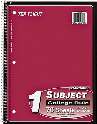 Top Flight 4510821 College Rule Wirebound Notebook, 70 Sheets, 10.5 x 8 In
