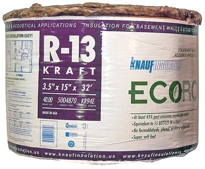Knauf R-13 Kraft Faced Fiberglass Insulation Roll 15 In. X 32 Ft.