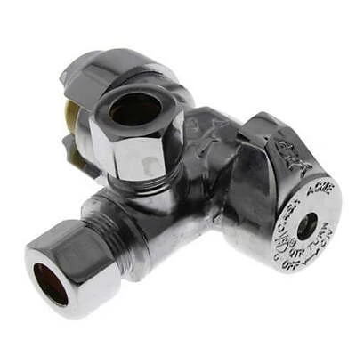 SharkBite UR25558 Dual Outlet Stop Valve, 1/2 In. Push-to-Connect x 3/8 In. Compression