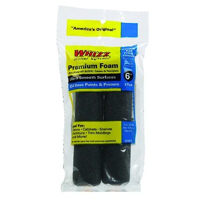Whizz 54064 Foam Paint Roller Cover, 6 In. x 1/4 In. Nap, 2-Pack