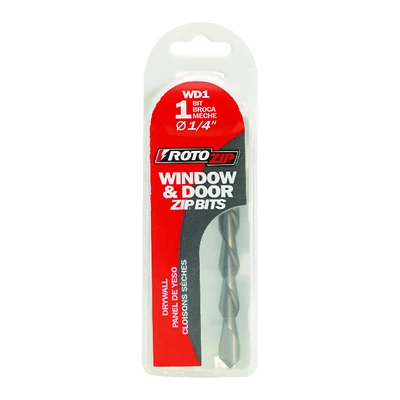 Rotozip WD1 Window and Door Bit, 1/4 in Dia, 2-1/2 in L, 1 in L Flute, 1/4 in Dia Shank, Steel