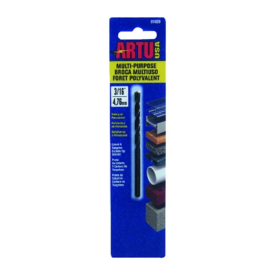 Artu 01020 Multi-Purpose Drill Bit, 3/16 x 3-1/2 In., Carbide Tip