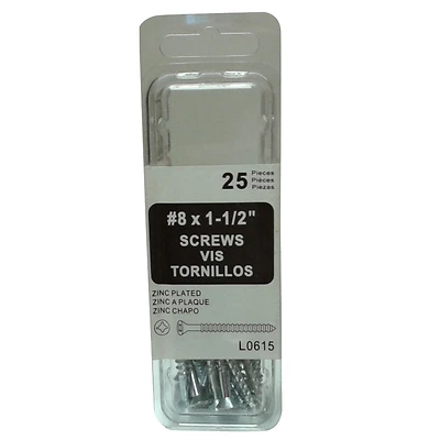 Amerimax L0615 Gutter Hook Screws, No. 8 x 1-1/2 In, Zinc, 25 Pk