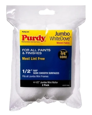 Purdy 14G624013 White Dove Jumbo Mini Roller Cover, 1/2 In. Nap, 4-1/2 In., 2-Pk.