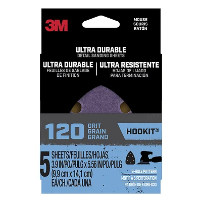 3M Mouse5pk120 Detail Sanding Sheets, 120-Grit, 5-Pk.