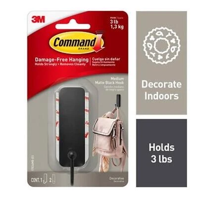 Command 17034MB-ES Medium Decorative Hook, 1 in W, Metal/Plastic, Matte, 3 lb