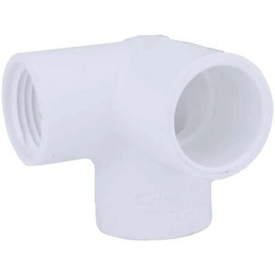 Schedule 40 Pipe Elbow, Side Inlet, Slip x Slip x FPT, White, 1/2 In.
