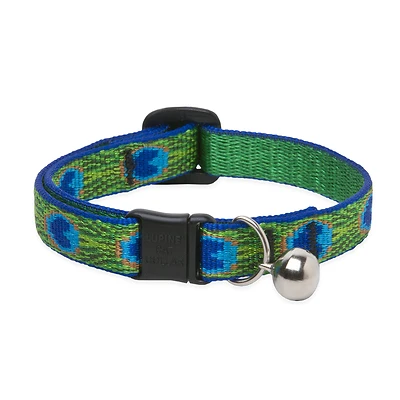 Adjustable Cat Collar With Bell, Breakaway Buckle, Tail Feathers Pattern, 1/2 x 8 - 12-In.