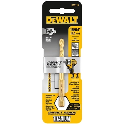 DeWalt DD5115 Titanium Impact Drill Bit, 15/64 In., Hex Shank