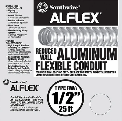 Southwire 55082121 Reduced Wall Aluminum Conduit, 1/2-In. x 25-Ft.