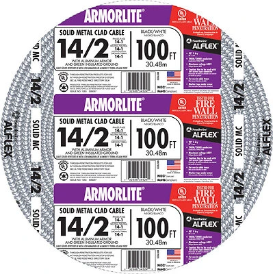 Southwire 55278323 14/2 ACT Armored Cable, 100 Ft.