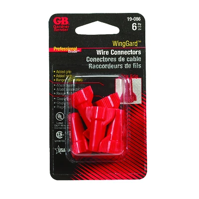 Gardner Bender 19-086 Wing-Gard Wire Connector, Screw-On, 22-6 AWG, Red, 6-Pk