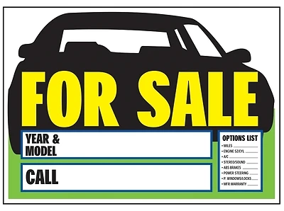 10 In. X 14 In. Plastic Auto For Sale Sign With Options - Model 22104