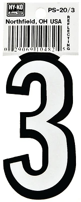 Hy-ko Ps-20/3 Reflective Vinyl House Number 3, 3.25 In, Pack Of 10