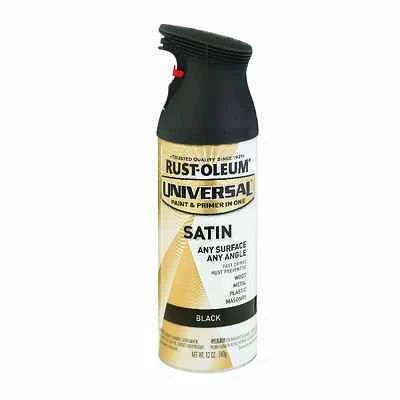 Rust-Oleum 245197 Universal Paint & Primer Satin Spray Paint, Black, 12-Oz
