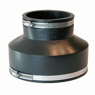 Flexible Pipe Coupling, Connects Clay Pipe to Cast Iron/Plastic, 6 x 4 In.