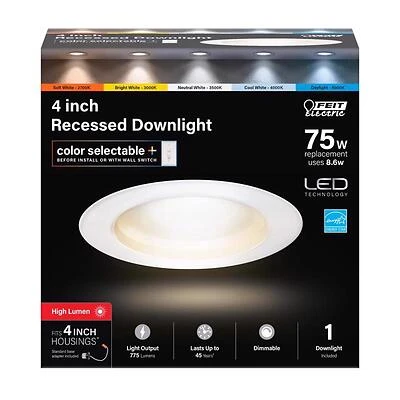 Feit Electric LEDR4HO/6WYCA LED Recessed Downlight, 4 In, 8.6W