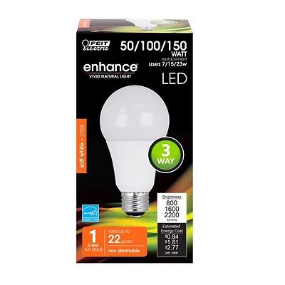 Feit Electric A50/150/927CA A21 LED Bulb, 3-Way, Soft White, 50/100/150W