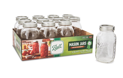 Ball 62000 Mason Canning Jars with Lids, Regular-Mouth, 32 oz., 12-Pk
