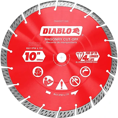 10 In. Segmented Turbo Rim Dry/wet Diamond Blade For Masonry