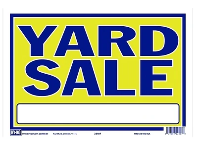 HY-KO 22407 Yard Sale Sign, Plastic, Blue on Yellow, 9 in. x 13 in.