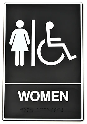 Hy-Ko DB-2 Women/Handicap Braille Restroom Sign, Plastic, 6 x 9-In.