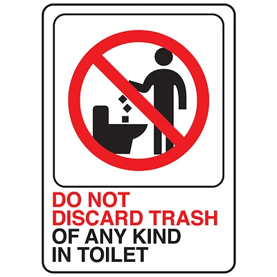 Hy-Ko D-25 Do Not Discard Trash In Toilet Sign, 7x5 In., Plastic