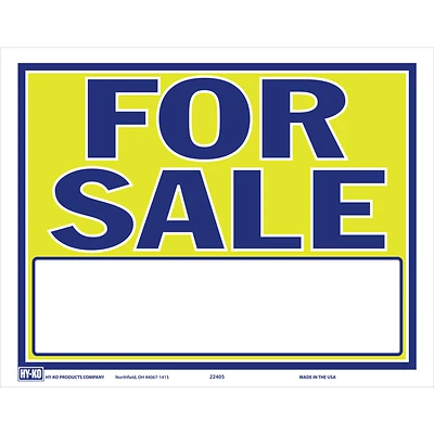 Hy-Ko 22405 For Sale Sign, Blue on Yellow, Plastic, 9 In. x 13 In.