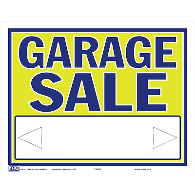 Hy-Ko 22404 Garage Sale Sign, Plastic, Blue on Yellow, 9 In. H x 13 In. W