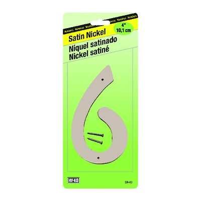 Hy-Ko House Address Number 6, Zinc, Nickel Finish, 4-In.