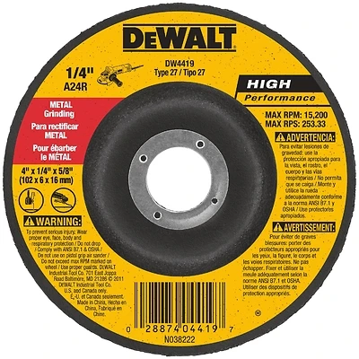 DeWalt DW4419 Metal Grinding Wheel, 4 In. x 1/4 In., 24 Grit