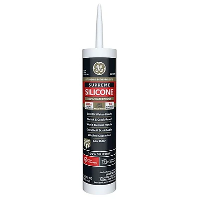 GE Supreme M90007 Silicone Kitchen & Bath Sealant, White, 10.1 oz