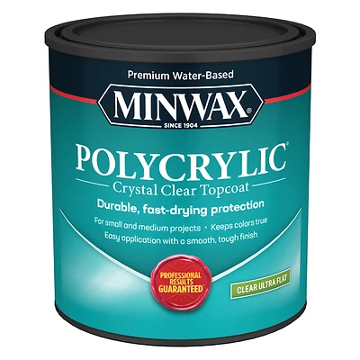Minwax 611114444 Polycrylic Protective Finish, Ultra Flat, Clear, 1-Qt.