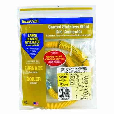 Gas Connector, Coated Stainless Steel, 36-In., 1/2-In. I.D., 5/8-In. O.D.