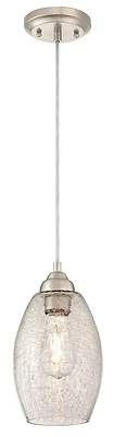One-Light Mini Pendant Fixture, Brushed Nickel, 6.25-In. Dia.