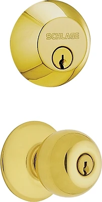 Schlage FB50NVPLY505 Plymouth Bright Brass Entry Knob & Single-Cylinder Deadbolt Set