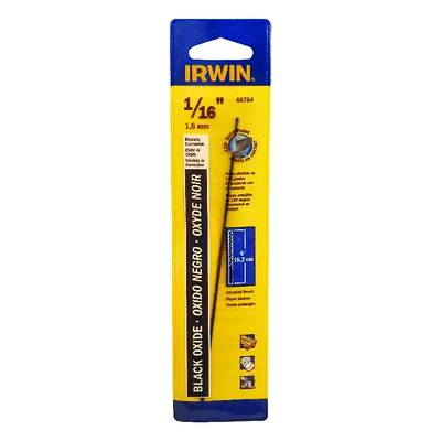 Irwin 66704ZR Drill Bit, 1/16 In. Dia, 6 In. OAL, M-2 Black Oxide